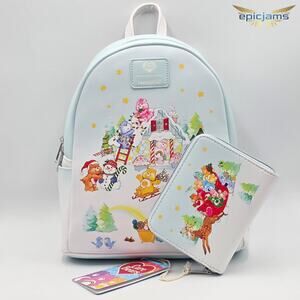 Loungefly Care Bears Christmas Holiday Snow Blue Mini Backpack Bag & Wallet Set